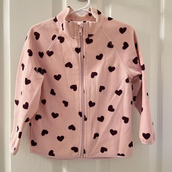H&M Pink Hearts Fleece Jacket Zippy Girls Size 2-4 yrs - Picture 1 of 8
